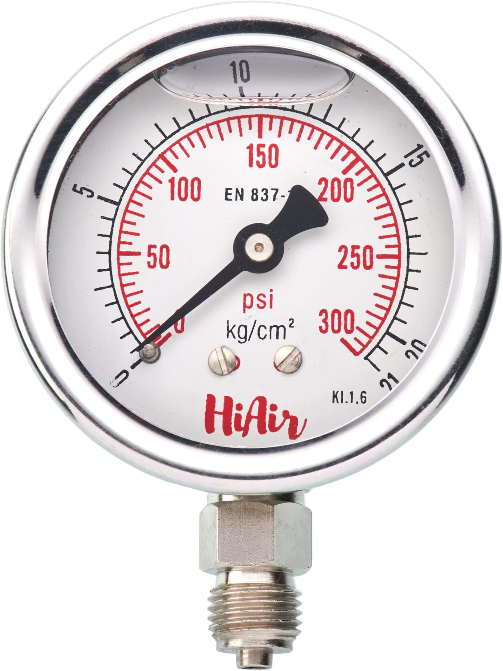 - Glycerin Filled Bottom Pressure Gauge 0-21kg/cm2 (0-300psi), 63mm (2.5inch) Dial Size, 1/4BSP Male Connection, Direct Mounting Bottom Entry