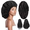 Adjustable Shower Caps for Women Reusable Waterproof Satin Lining Extra Large Shower Cap for Women and Men Long Hair Braids Curly Hair Xl,Black