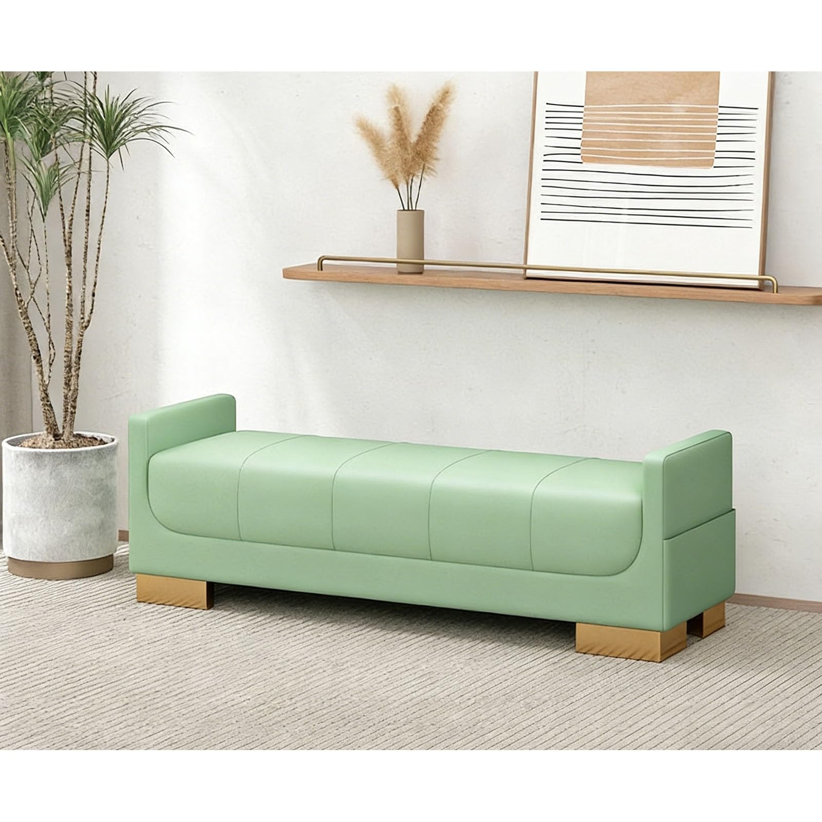 Banc ottoman extra long en simili cuir avec rangement pour chambre