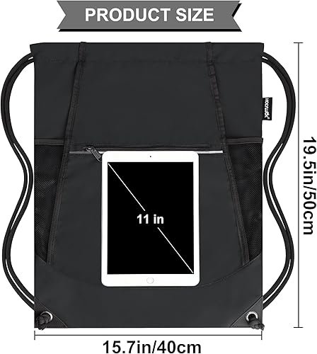 Miniatura 5 de HOLYLUCK Mochila pequeña con cordón y bolsillos de malla para hombres y mujeres, color negro