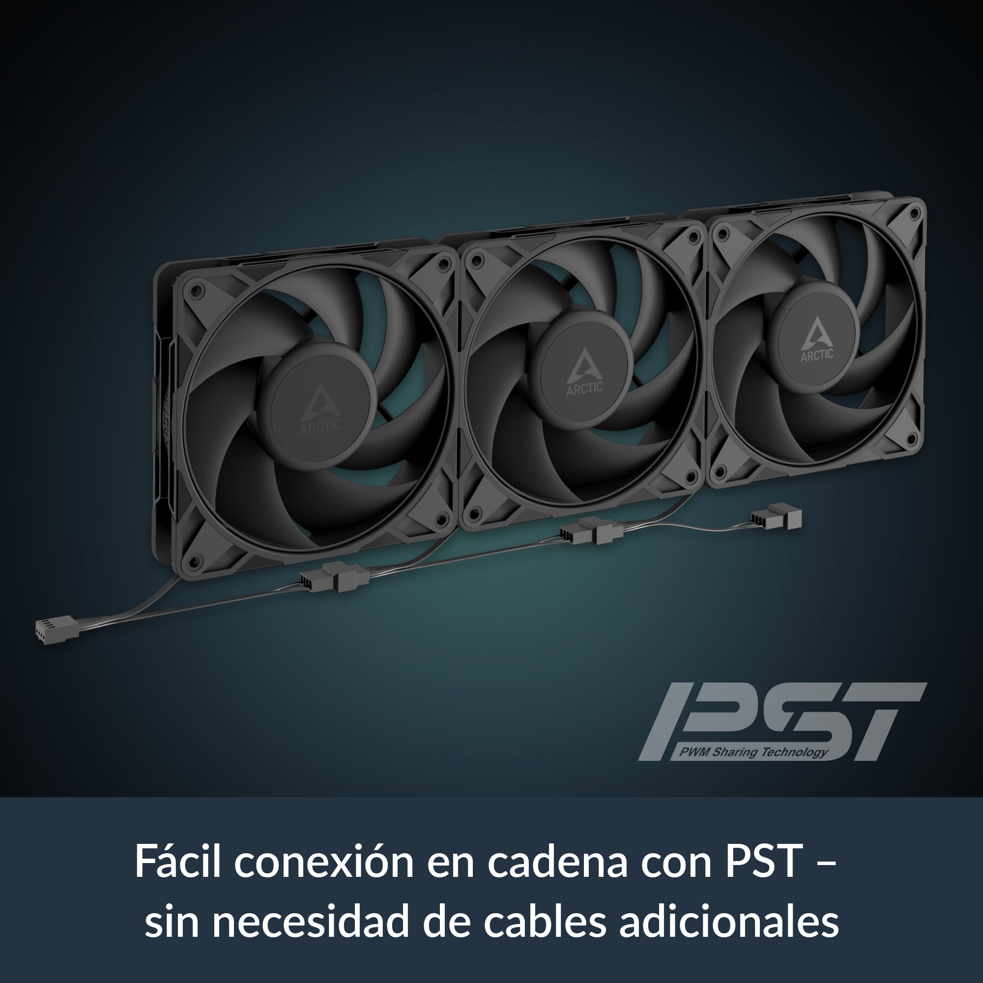 ARCTIC P12 Pro PST (5 Piezas) - Potente Ventilador de Caja PC Premium, Case Fan PWM de 120 mm con Divisor de Cable en Y, 600–3000 rpm, 0 rpm <5% PWM, Rodamiento fluidodinámico, 4 Pines - Negro