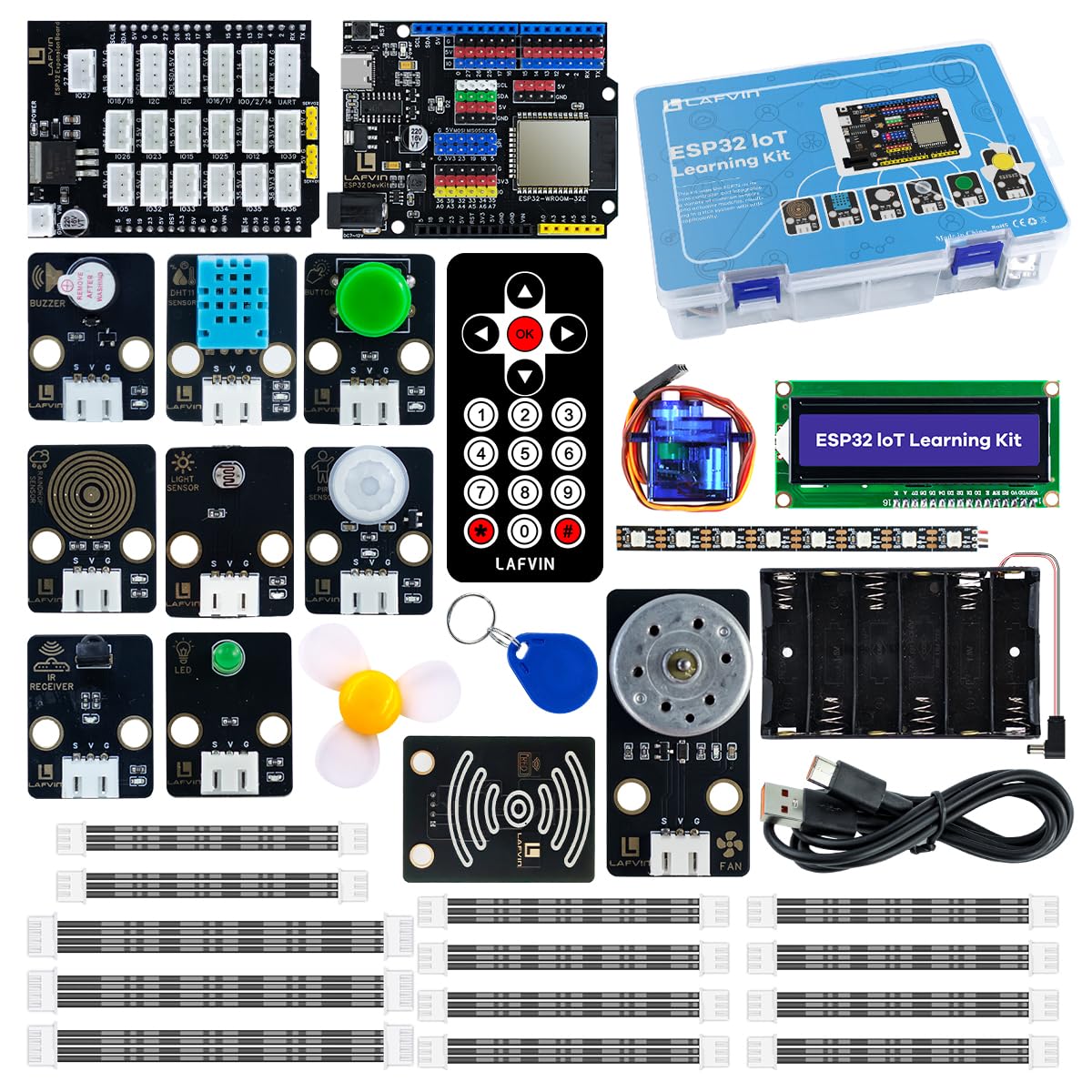 LAFVIN IoT Learning Kit per ESP32 con Tutorial, ESP32 Devkit, RFID, LCD1602 Compatibile con Arduino IDE