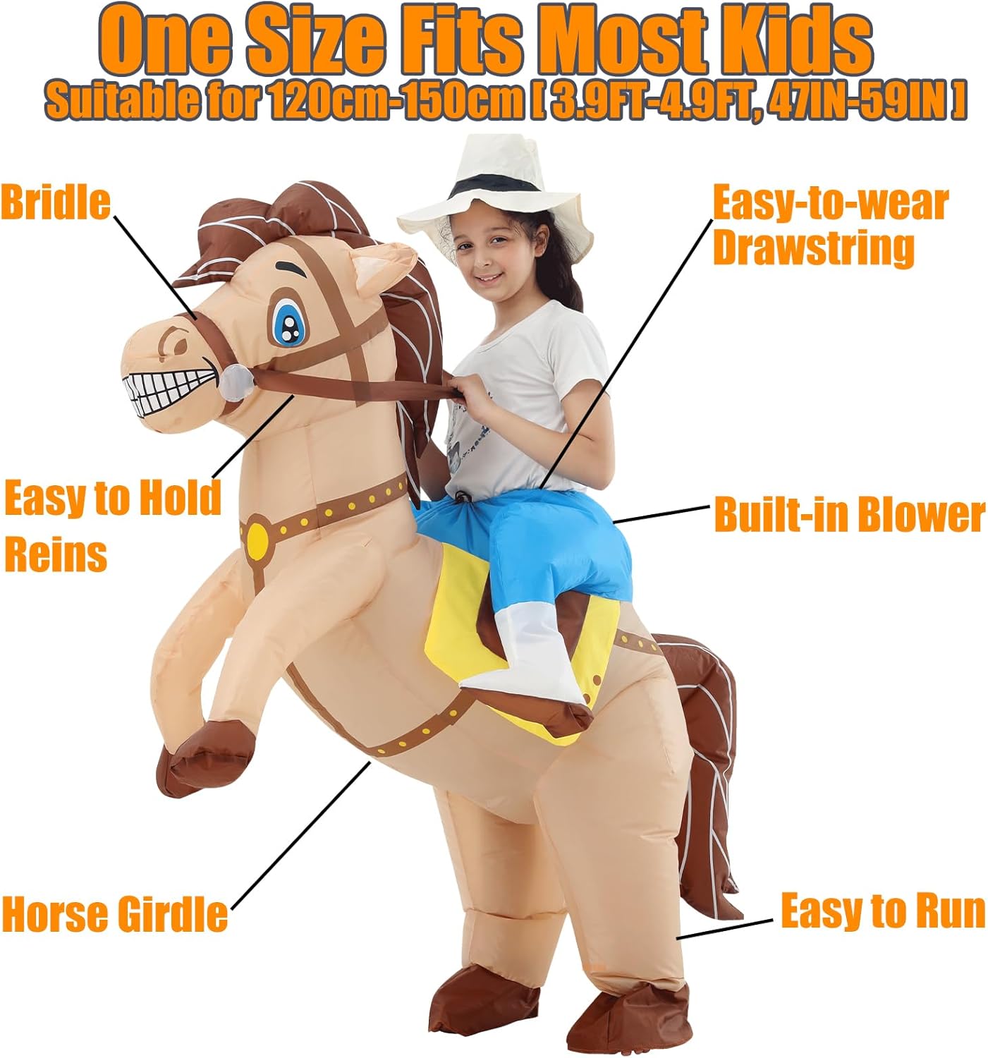 Inflatable Horse Costume, Funny Cowboy Riding Horse Suit, Blow up Costumes for Halloween, Christmas, Theme Parties - Image 2
