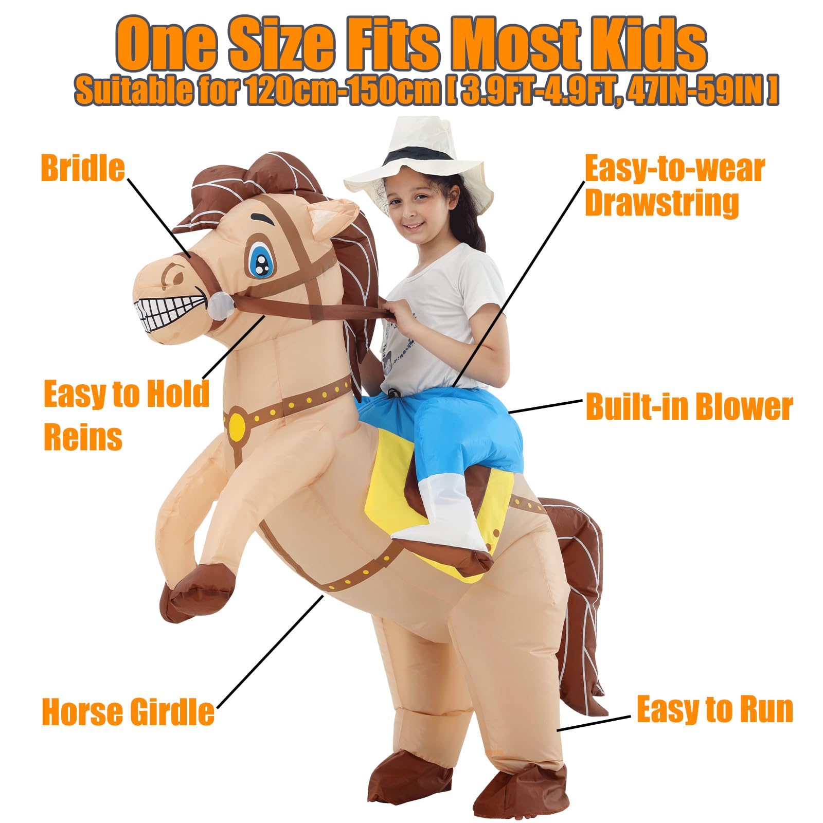 JOYBRO Inflatable Horse Costume for Kids Funny Cowboy Ride on Horse Suit - Image 2