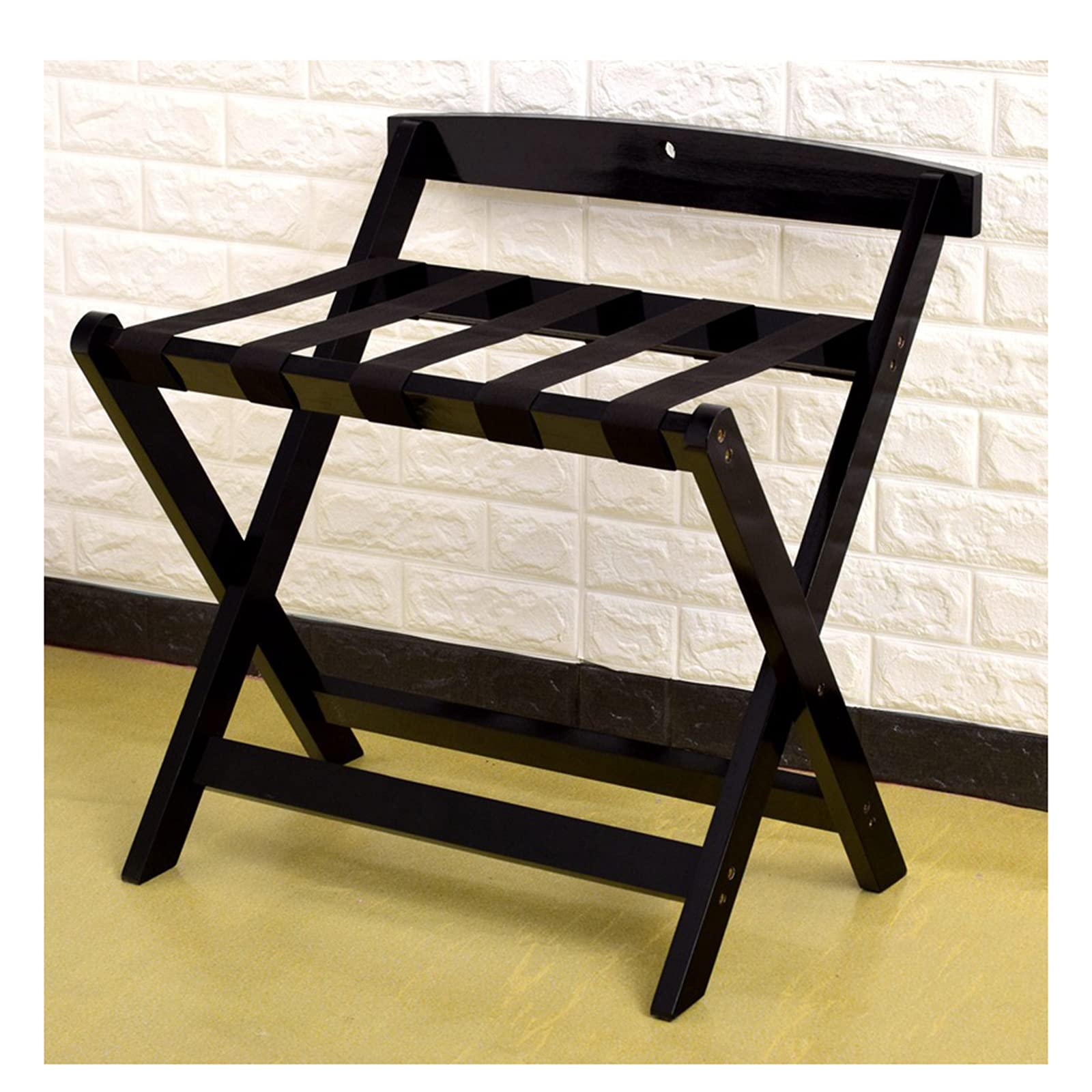 MSHGSKU Luggage Rack, Folding Luggage Rack, Vintage Wooden Luggage Rack With Nylon Strap, Luggage Rack And Backrest, No Assembly Required For Hotel Rental, Guest Room,