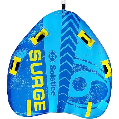 SOLSTICE SURGE Inflatable Towable Boat Tube | Stable 2-Person Water Sports Tube With Easy Inflate/Deflate System | 6 Handles & EVA Knuckle Guards | Vibrant Colors For Prime Visibility & Tubing Fun