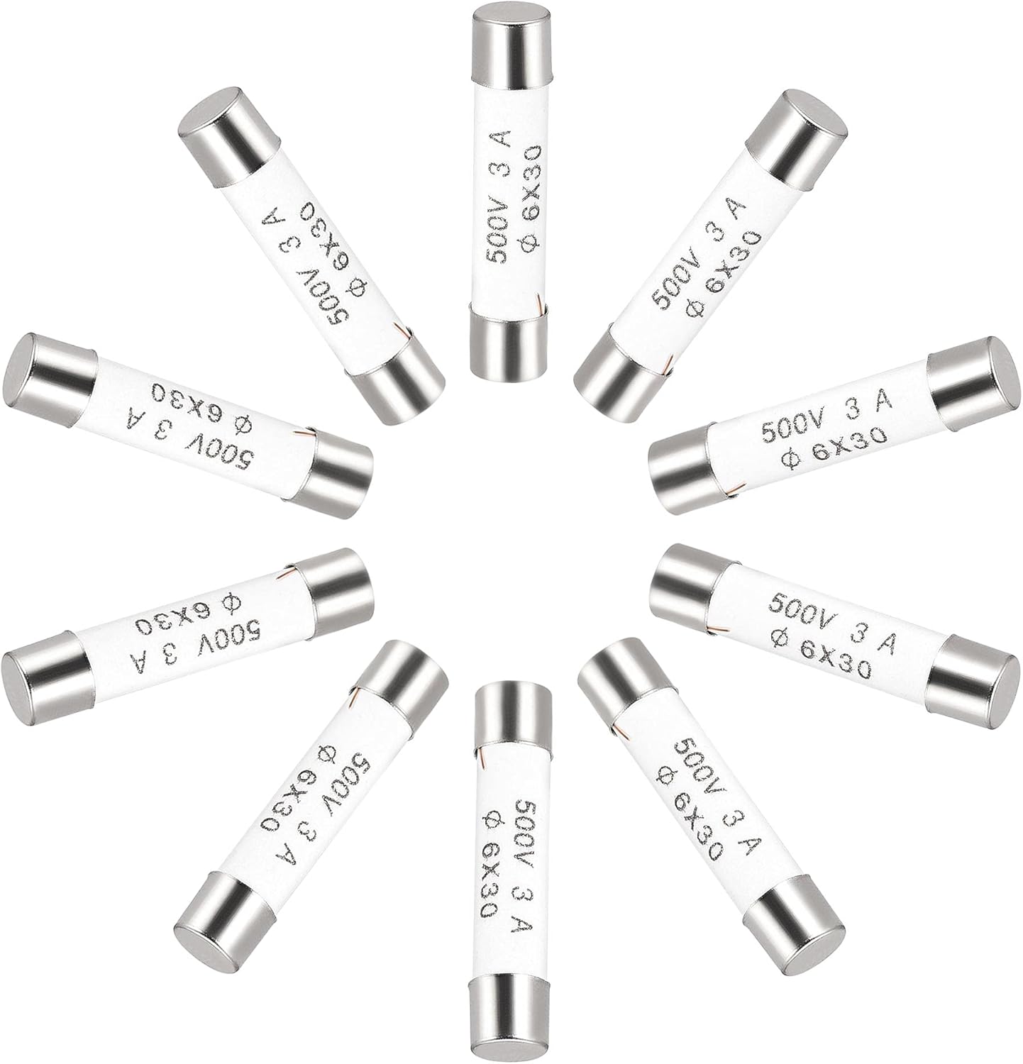 uxcell Ceramic Cartridge Fuses 3A 500V 6x30mm Ceramic Fuses Fast Blow Replacement for Amplifier