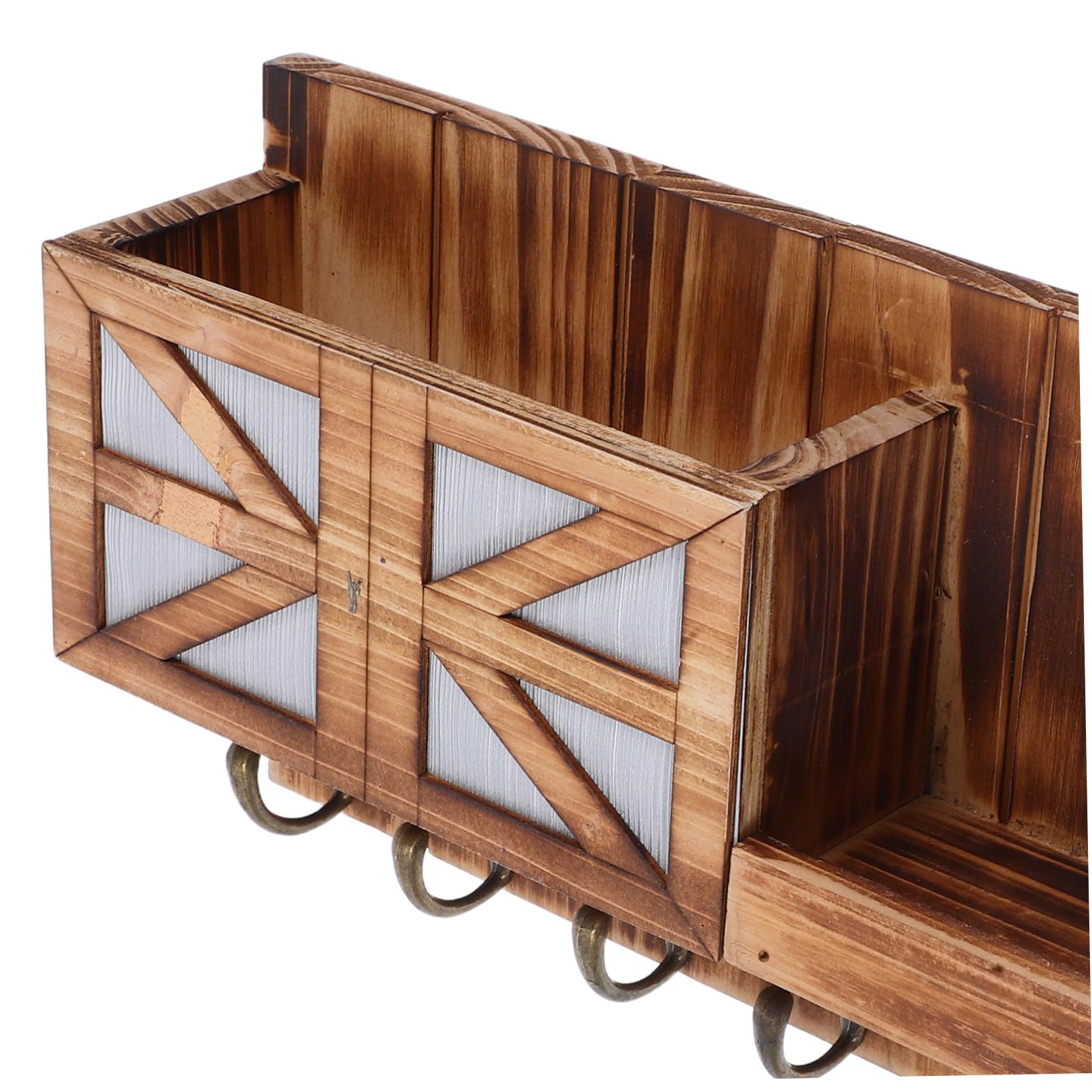 INOOMP Portaoggetti da Parete in Legno Massello con Ganci Appendiabiti Mensola Sospesa per Chiavi e Posta Design Salvaspazio per Ingresso o Corridoio Marrone
