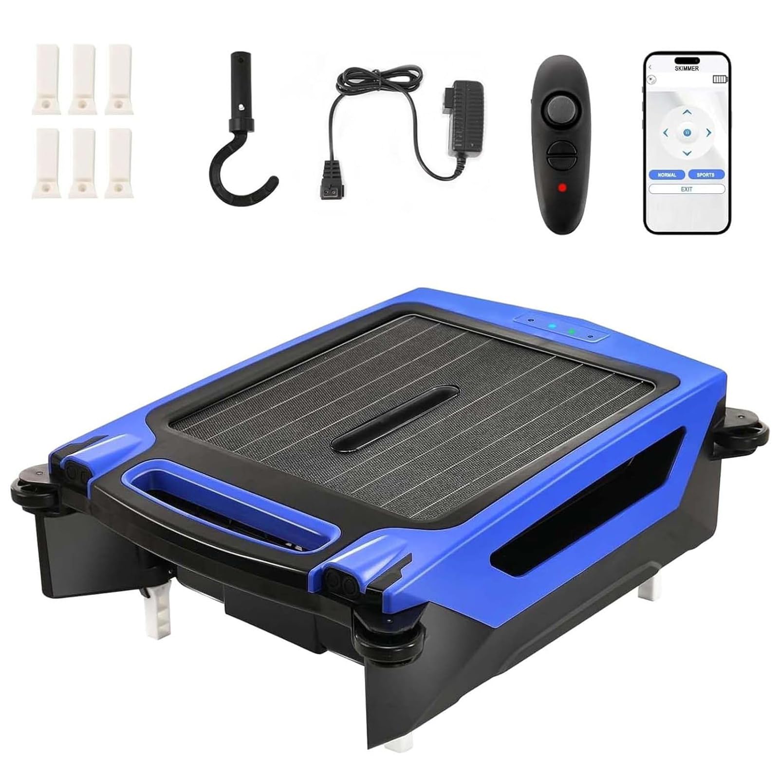 Kindevieft Solar Powered Automatic Robotic Pool Skimmer Cleaner with APP Support, IPX7 Waterproof Pool Cleaner Robot with Solar and Rechargeable Dual Mode Blue