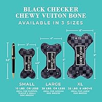 Vista 3 de Haute Diggity Dog Black Checker Chewy Vuiton Bone, Juguetes de Peluche de Diseñador para Perros con Chirriador Interactivo, Estimulante