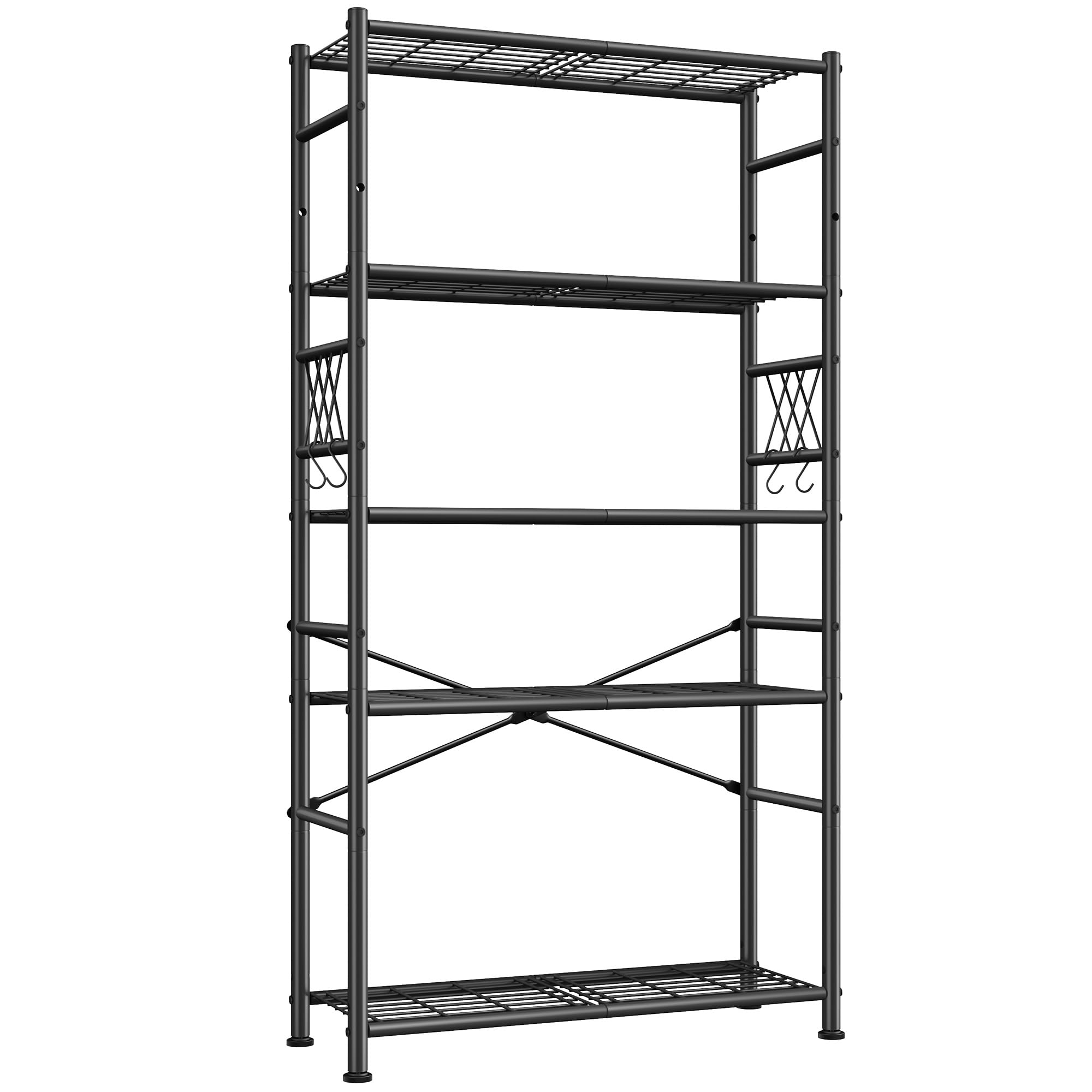 Cliporix 5-Tier Metal Shelving Unit, 90W x 30D x 183H cm Tall Storage Shelves, 200kg Kitchen Shelves, 4 Hooks, Anti-Drop Design & Levelling Feet for Bathroom, Pantry, Shed, Cupboard, Easy to Assemble