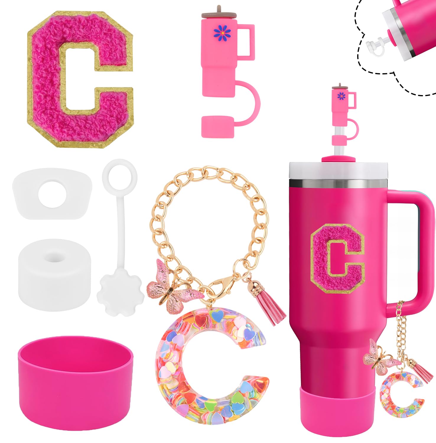 Stanley Cup Accessories Set, Cup Accessories Set for Stanley Cup 30 40 oz tumbler with handle, Including Silicone Straw Topper Cover Cap, Boot, Spill