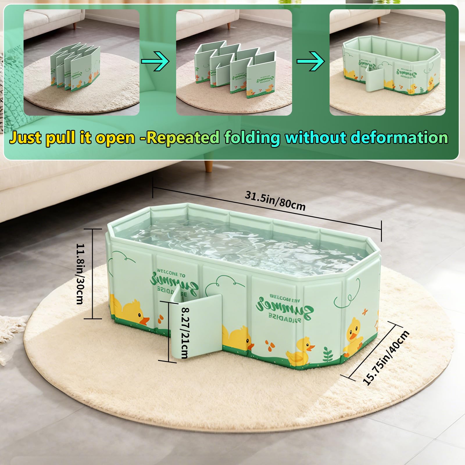 Babybadewanne Faltbar, Tragbare Baby badewanne, Große Babywanne für 0-8 Jahre, Integrierte Badewanne mit Ablassschraube, Duschbecken(78 * 45 * 30 CM)