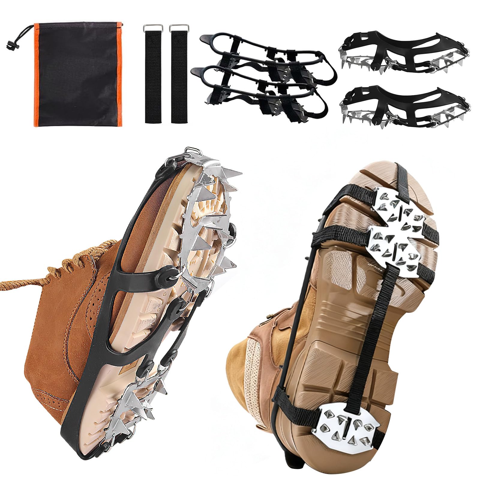 Crampons antidérapants pour chaussures de randonnée, lot de 2 paires, noir, taille L