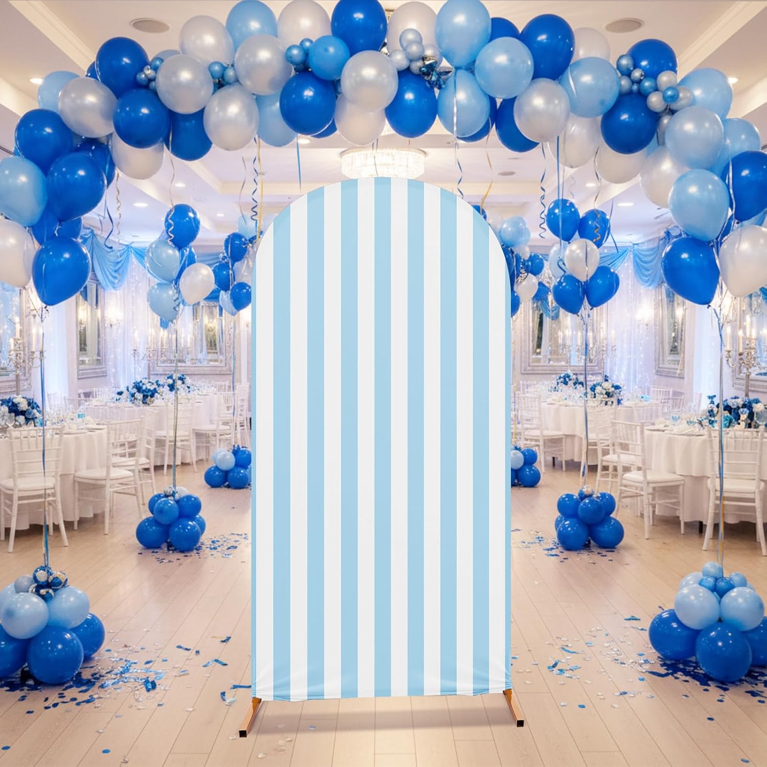 7.2 ft Princess Party Arch Backdrop Striped Arch Spandex Stretch Backdrop Stand Cover for Wedding Birthday Banquet Boys Girls Shower Ceremony Decoration (Blue and White)