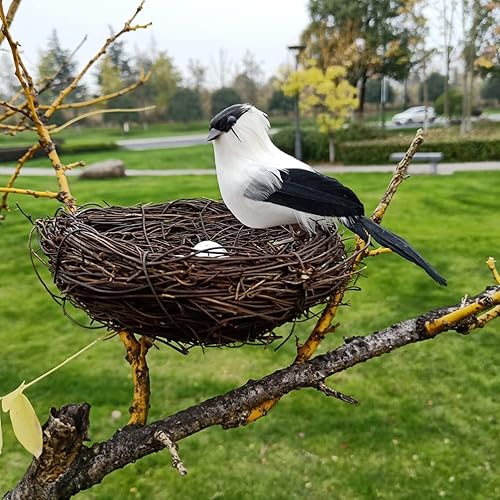 Miniatura 6 de Nido de pájaros artificiales, con 5 huevos de pájaros artificiales y modelo de pájaro, nido de pájaro de simulación de Pascua para hecho a mano,
