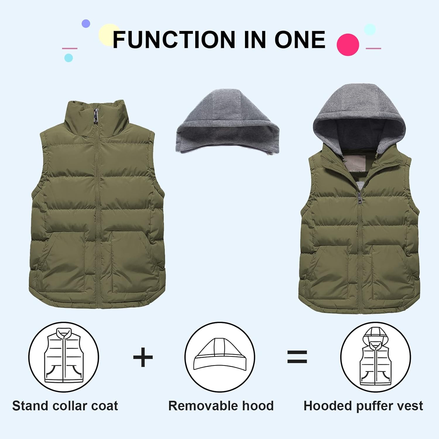Pursky Girl's and Boy's Warm Puffer Vest Coat Water Resistant Sleeveless Jacket With Detachable Hood for 6-14Y - Image 3