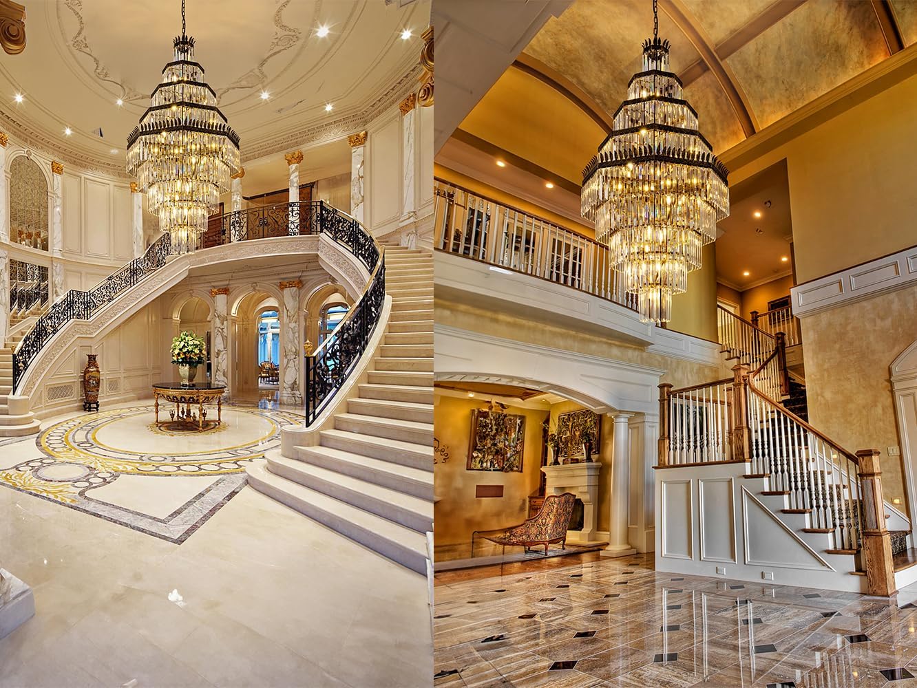 Tochic 63'' Long Crystal Chandelier for High Ceiling, 9-Tier Modern Farmhouse Staircase Chandelier Vintage Antique Bronze Foyer Chandelier Luxury K9 Crystal Raindrop Light Fixture for Entryway Hallway