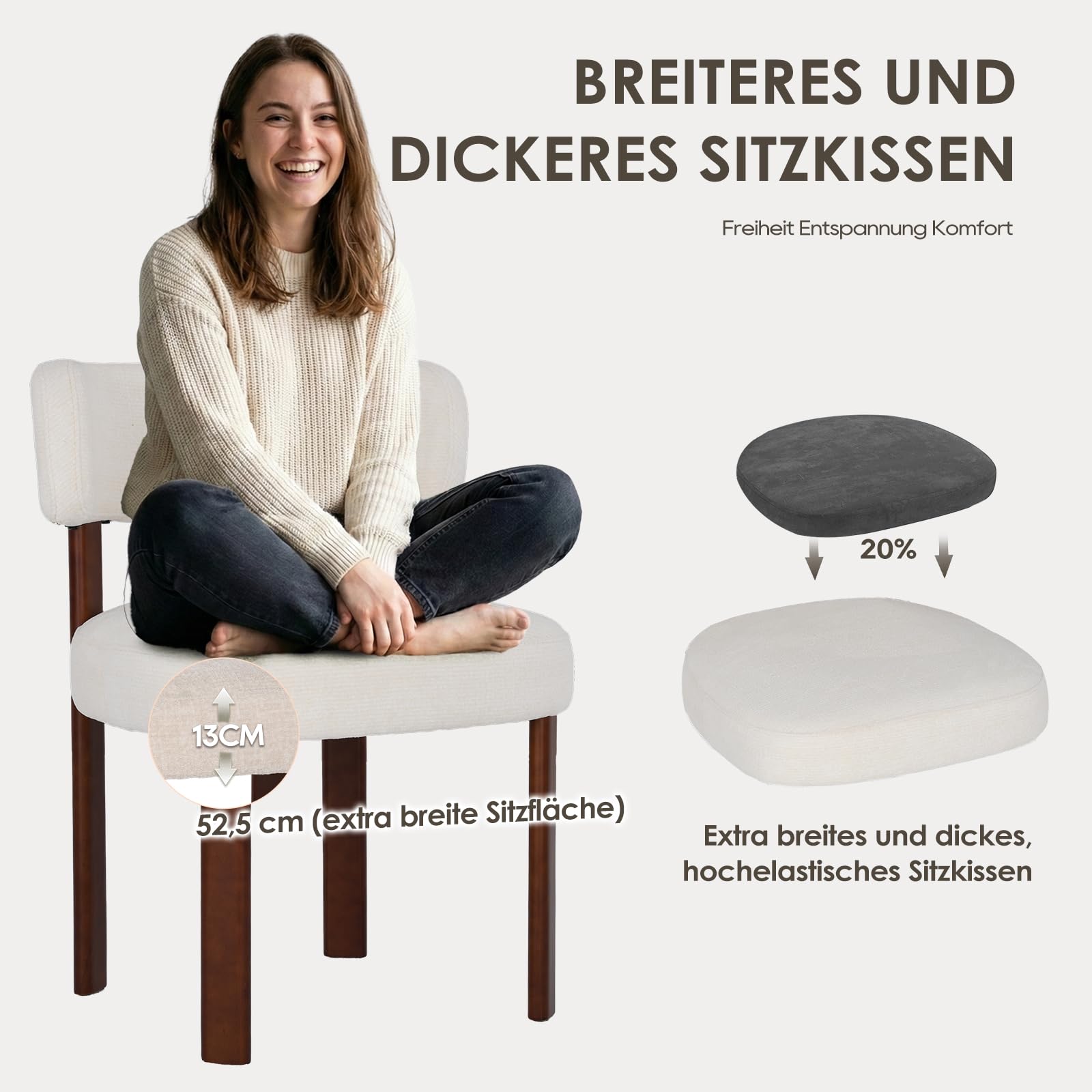 COLAMY Mid-Century Modern Design Sherpa Esszimmerstühle 4er Set, Vintage Landhaus-Stil Bouclé Küchenstühle mit offener geschwungener Rückenlehne für Esszimmer, Restaurant, Beige