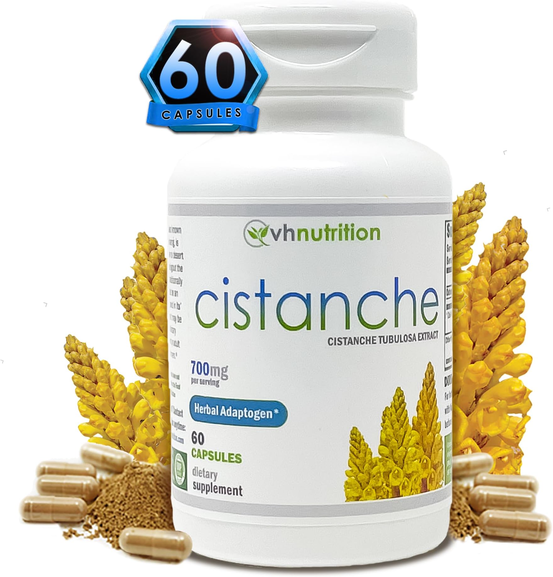 VH Nutrition CISTANCHE | Cistanche Capsules | Hormone Support Supplement for Men* | 700mg per Serving | Standardized Cistanche tubulosa Extract for Energy, Vitality, and Well-Being | 60 Capsules