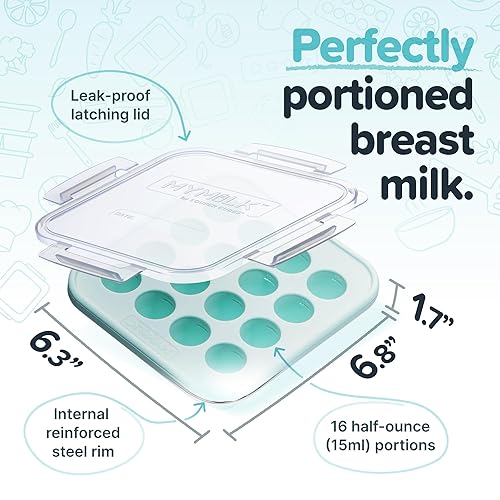 Miniatura 2 de MyMilk by Souper Cubes Bandeja de silicona de media onza, congela y almacena la leche materna y los alimentos para bebés, paquete de 2, se adapta a
