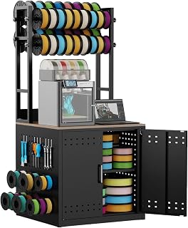 3D Printer Stand with Filament Storage,Heavy Duty 3D Printer Table | Ultra-Stable 3D Printing Desk with 4 Adjustable Filament Racks,Side Pegboard Suitable for Studios,Offices,Home(Black)