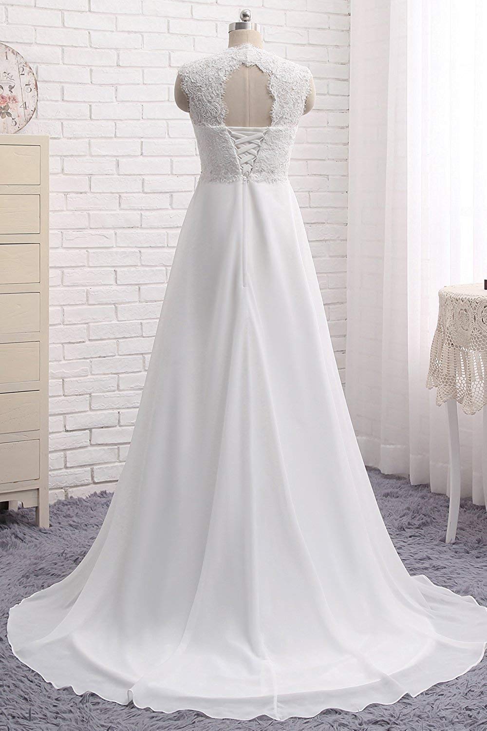 Damen Prinzessin Spitze Chiffon Prom Ballkleid Brautkleid Hochzeitskleider