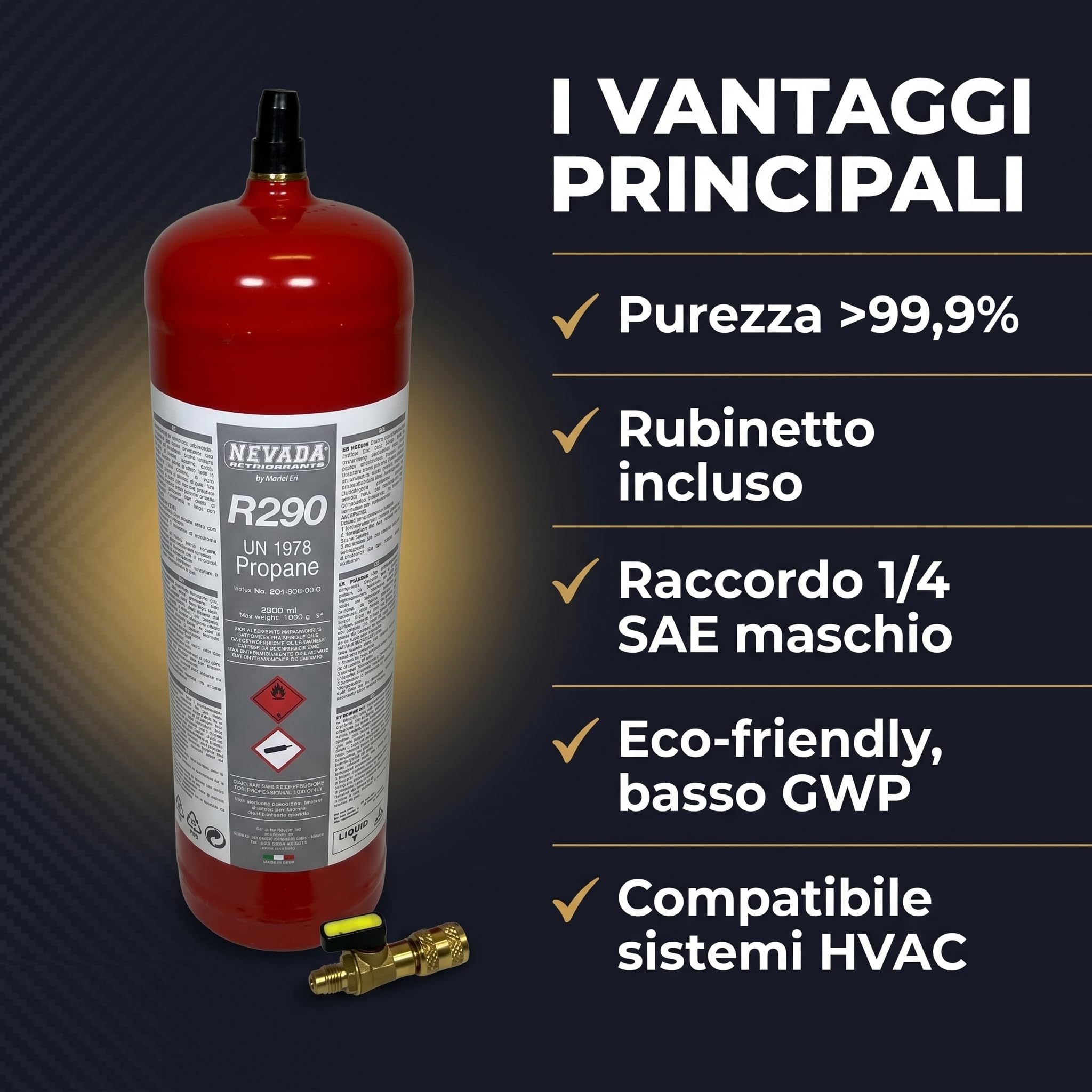 Gas Refrigerante R290 Propano in Bombola da 1Kg – Refrigerante Naturale per Climatizzatori e Frigoriferi – Alta Purezza – Bombola per Ricarica Impianti HVAC