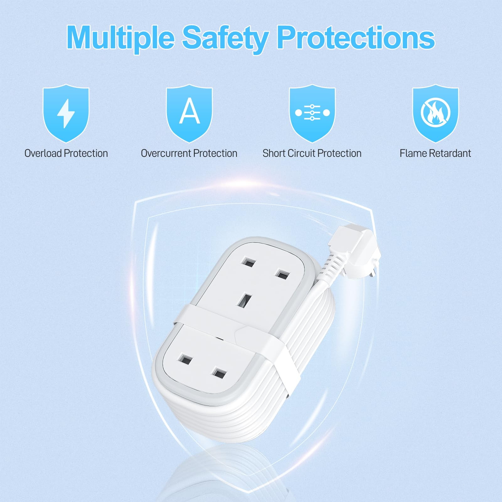 UK to European Plug Adapter with 1.5M Extension Cable, BEVA 2 Way 3 USB (2A+1C) Travel Adapter with Retractable USB C Cable for Germany France Spain Turkey Greece Iceland etc (Type E/F) — view 7