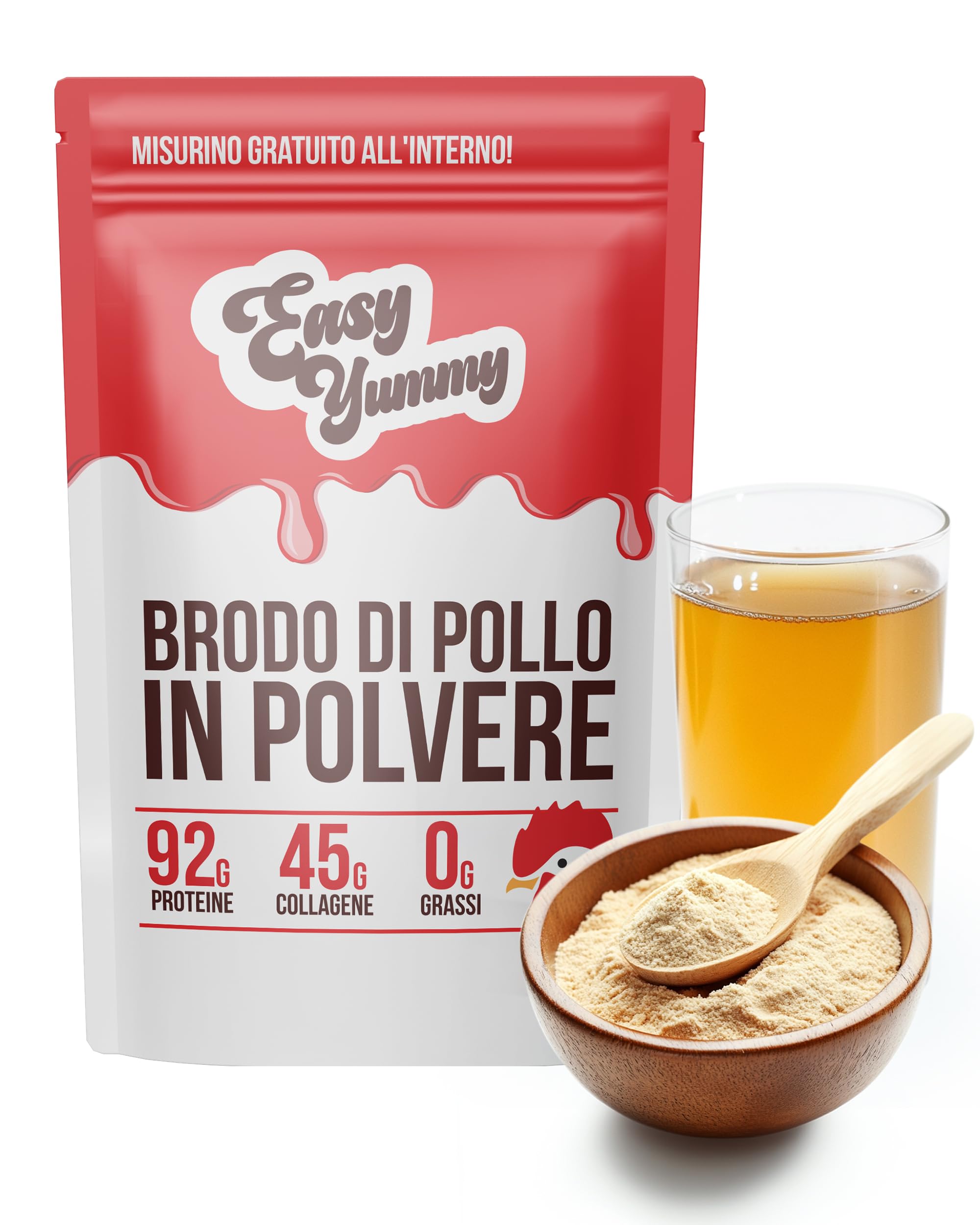 EASY YUMMY - Brodo di Pollo in Polvere (300 g), 100% Brodo di Pollo senza Additivi