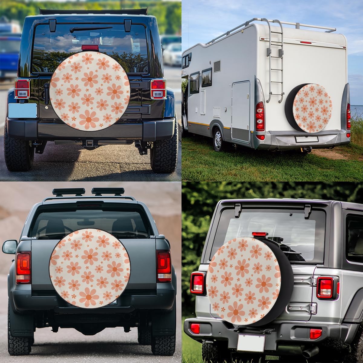 Orange Flower Spare Tire Cover Dust-Proof Wheel Protector for Cars,15" | Beautiful Orange Flower Waterproof Wheel Covers Universal Wheel Tire Protectors for Cars Travel Trailer RV Truck SUV Camper