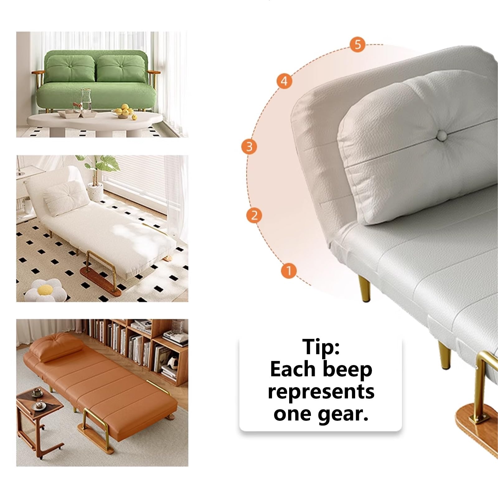Recamiere mit Schlaffunktion Grün Zwei Stoffoptionen zur Auswahl 6-Fach Verstellbare Rückenlehne Gästebett Klappbar Ohne Matratze Geeignet für Kleine Wohnungen(C,190 * 100 * 33cm)