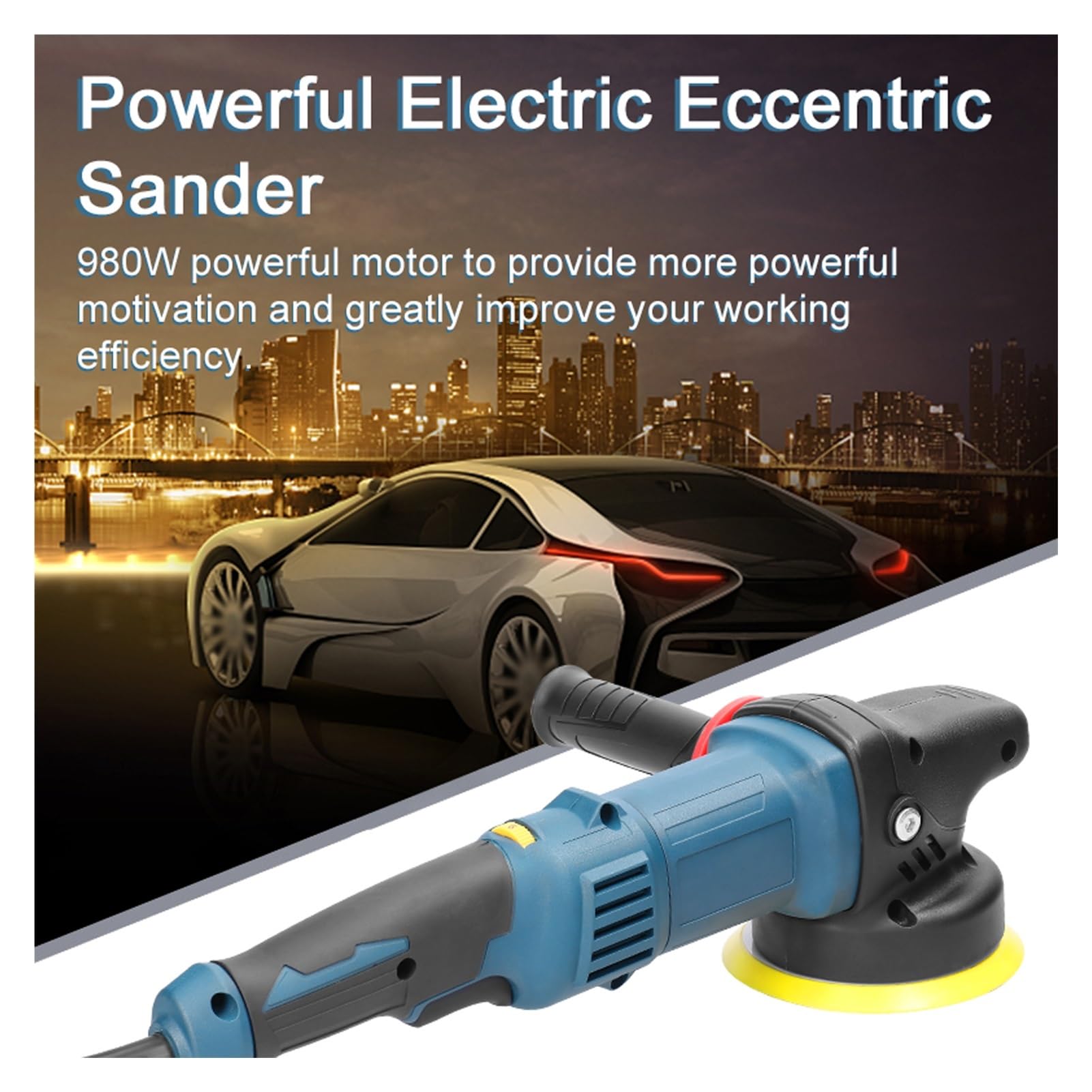 Pulidora excéntrica 980W Máquina pulidora Lijadora excéntrica Muebles de madera Máquina pulidora de automóviles 6 velocidades variables Disco de 5 '125 mm