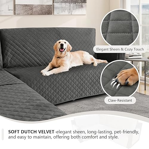 Miniatura 5 de Fundas de terciopelo en forma de L para sofá, fundas impermeables para sofá seccional esquinero, para mascotas y perros, 6 piezas antideslizantes y