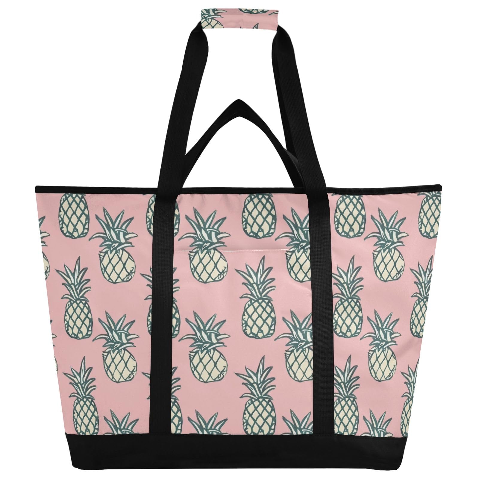 Borsa termica per la spesa, riutilizzabile, con cerniera, stile vintage, con ananas, per viaggi o campeggio, colore: rosa
