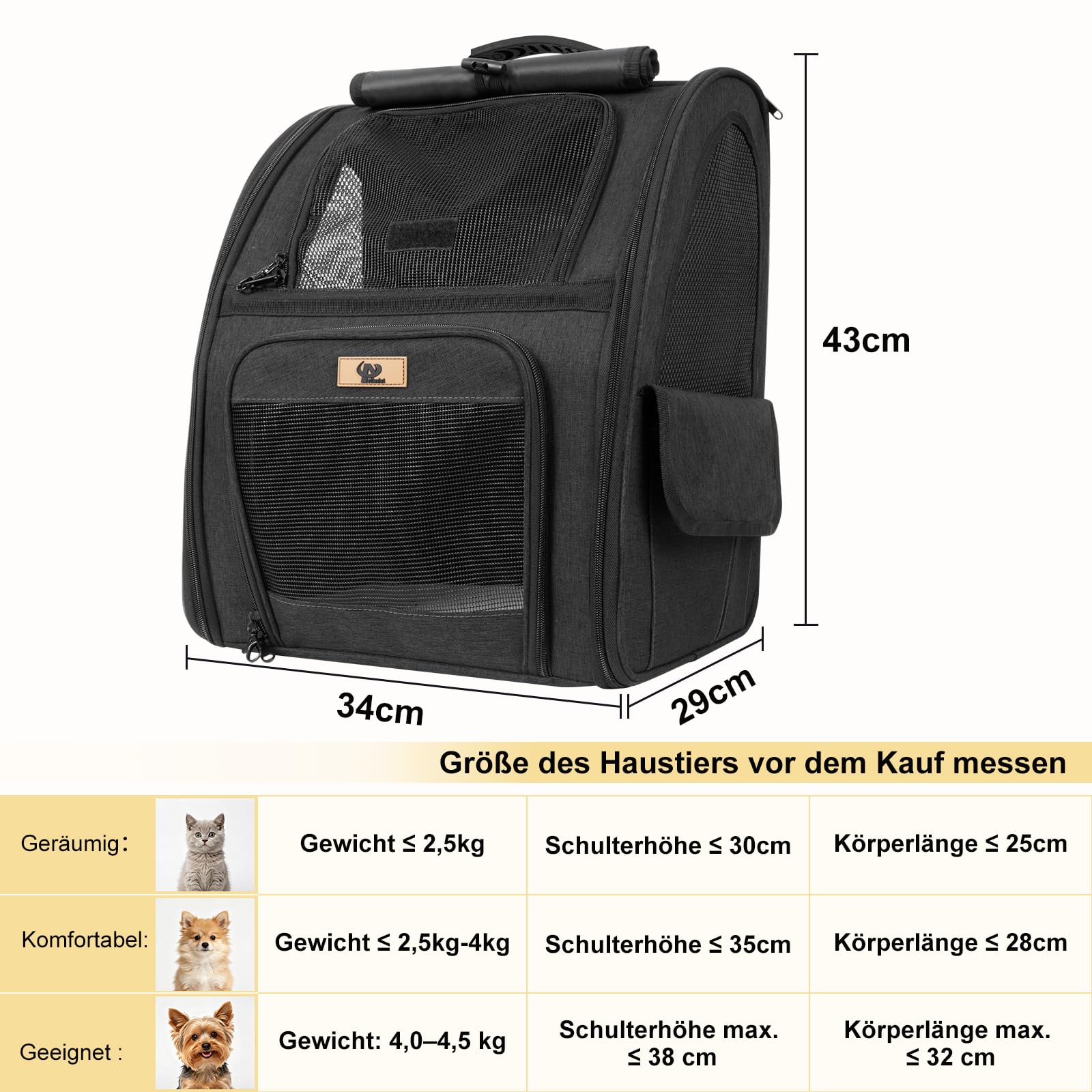 Aystkniet Zaino Trasportino per Cani e Gatti fino a 10 kg, Pieghevole, Ventilazione a 270°, 3 Aperture, Tenda Coprivista, Fascia per Trolley