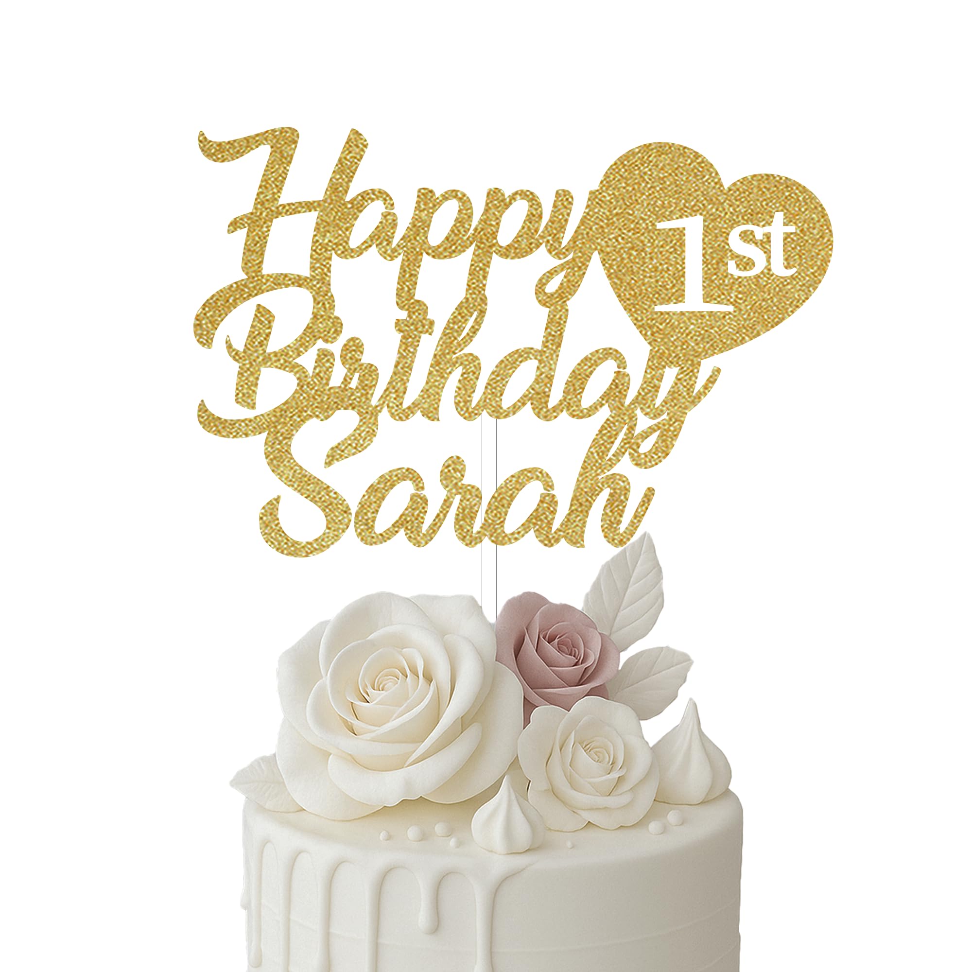 Happy Birthday Cake Topper, Birthday Custom Cake Topper Gold Glitter, Personalized Cake Topper, Custom Text Cake Topper