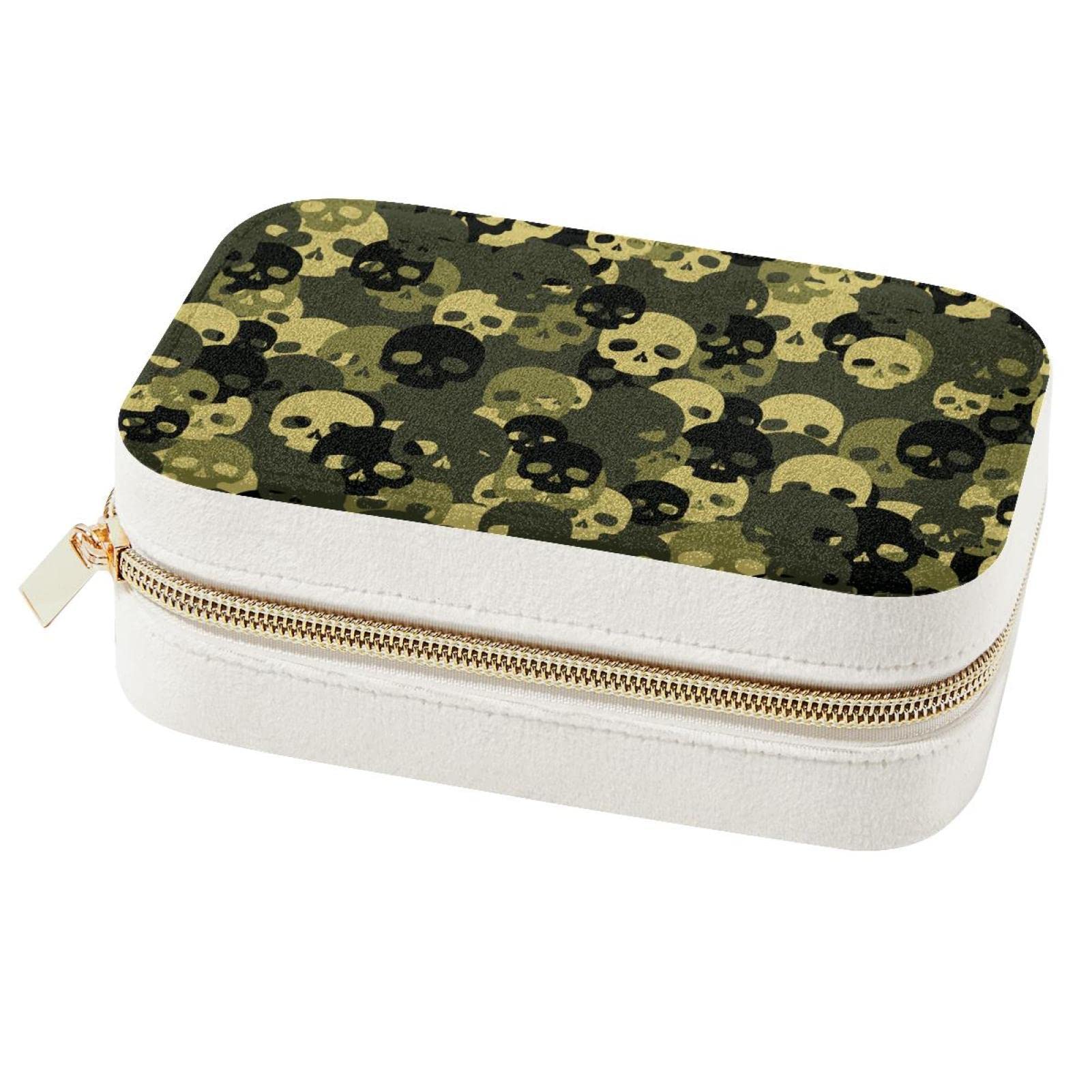Boîte à bijoux portable femme fille tête de mort camouflage vert kaki