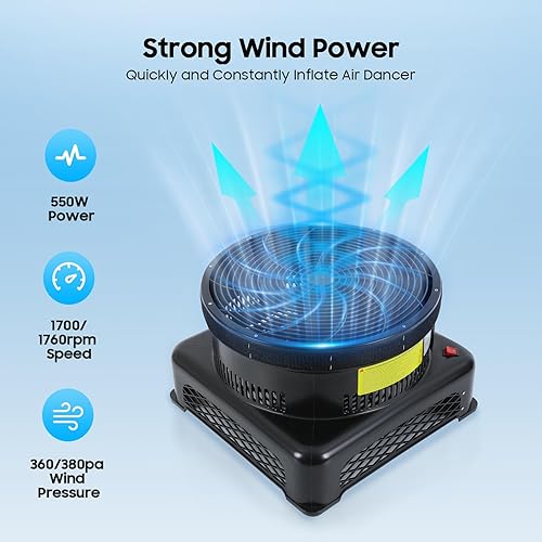 Miniatura 2 de Ventilador inflable de 17.7 pulgadas para hombre, soplador de aire para bailarina, ventilador de globo inflable para 9.8-18.04 pies, tubo inflable