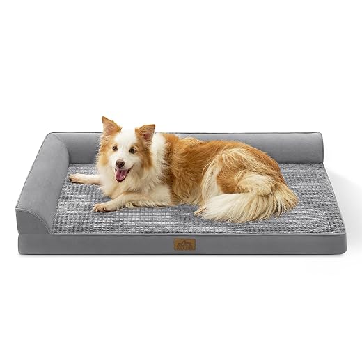 Orthopedic Dog Bed, XL Pet Sofa for Medium or Large Dog, Big Supportive Foam Bolster Couch with Waterproof Lining Cover, Anti-Slip, Washable, L-Shaped, 44x32x7 inch, Grey