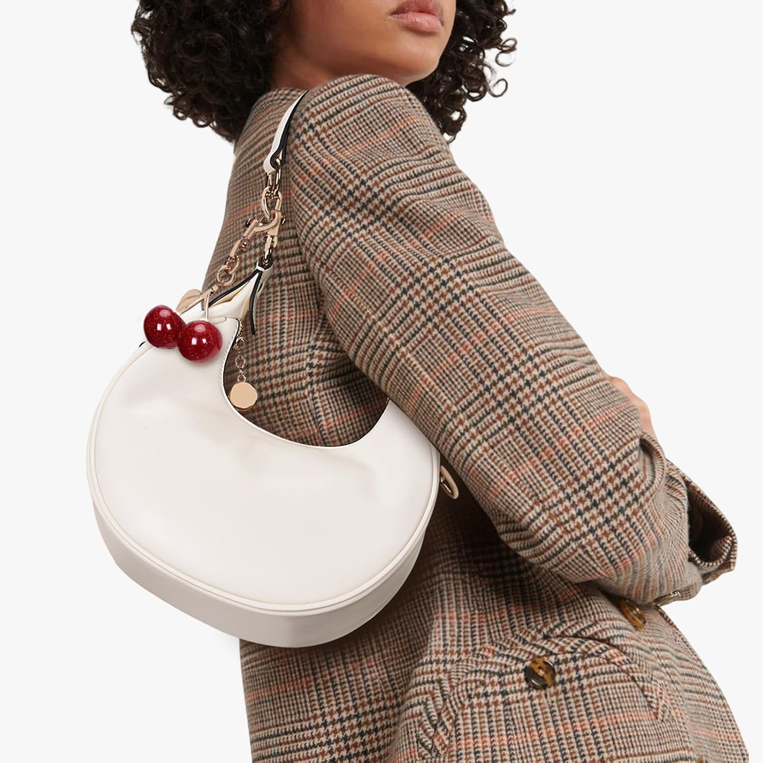 Lushandy Soft Leather Crescent Bag Small Shoulder Bag with Cherry Luna Bag 3-in-1 Clutch Purse Designer Hobo Tote Handbag | Smooth Zipper, Half-moon Design - Image 2