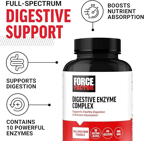 Miniatura 2 de FORCE FACTOR Complejo de enzimas digestivas para apoyar la salud digestiva, la salud intestinal y proporcionar alivio de la hinchazón para mujeres y