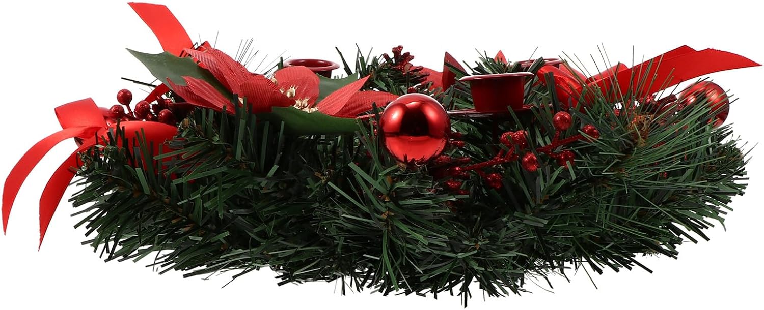 Christmas Wreath Candle Holder 30cm Red Retro Desktop Candle Decor Single-Headed Candlestick for Holiday Home Decoration