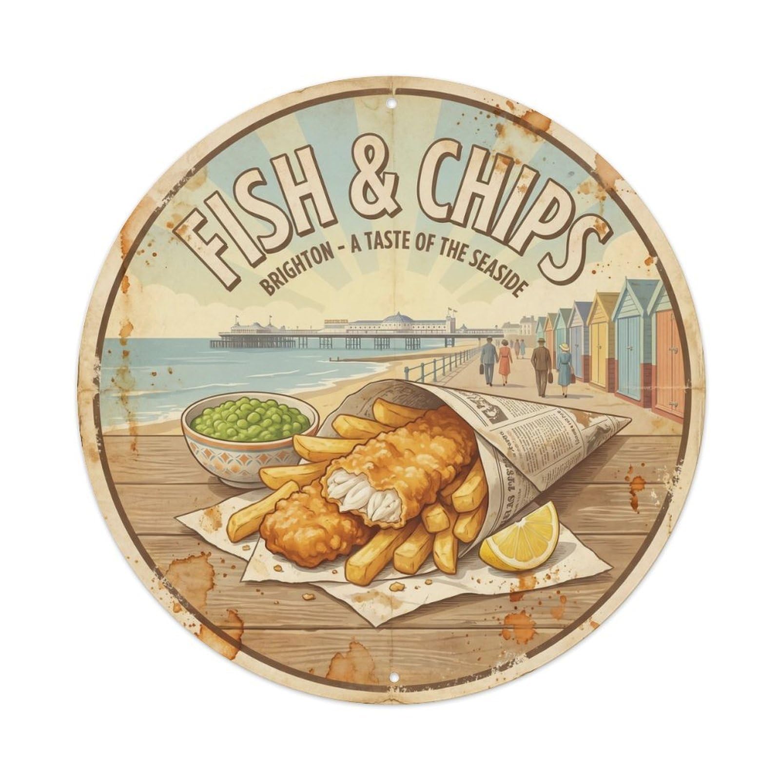 Seafood Chips Fry Shop British Golden Fries Food Travel Metal Tin Sign