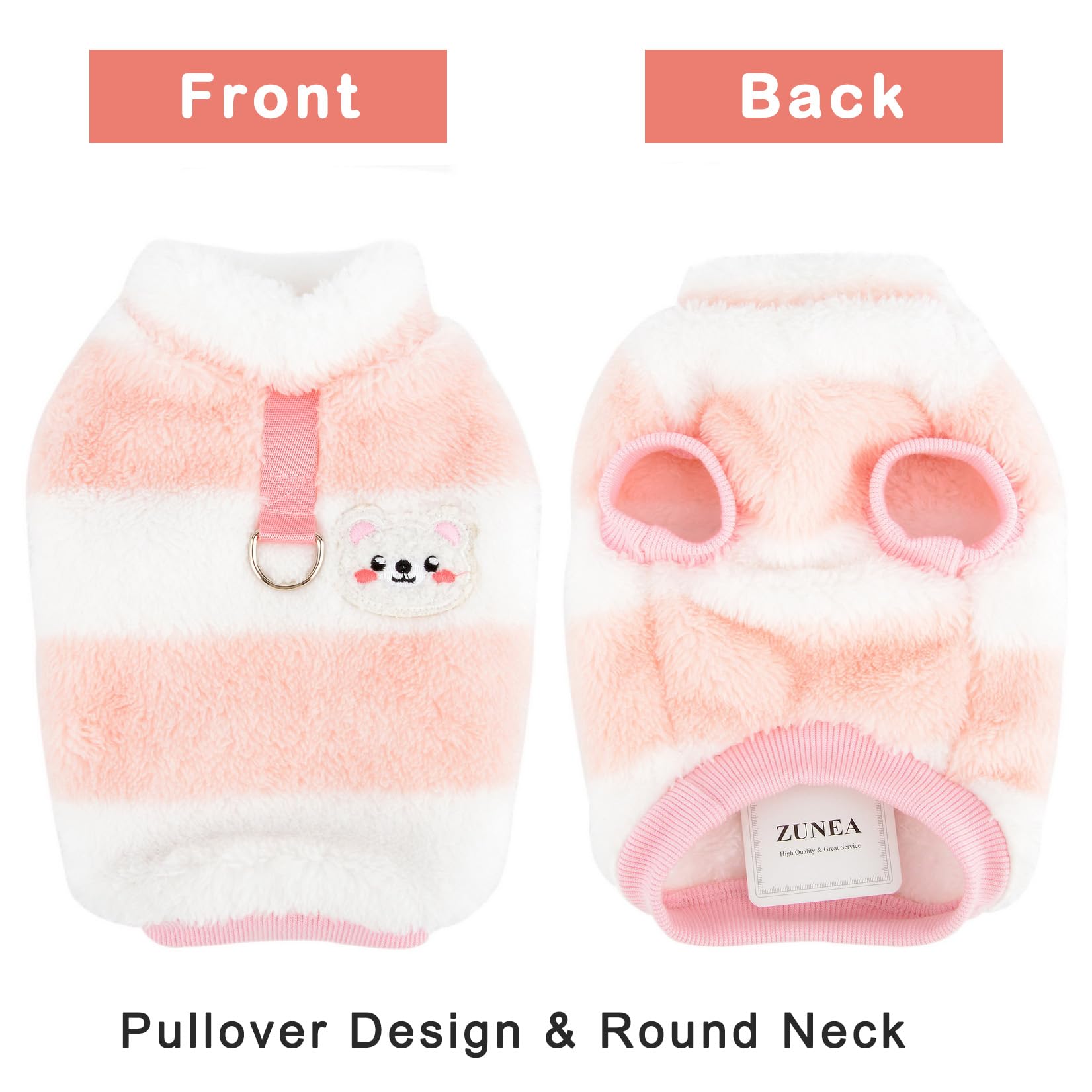 Zunea Fuzzy Fleece Dog Jumper for Small Dogs Cat Winter Sweater Coat with D-Ring Soft Warm Pullover Jacket Coat Puppy Vest Clothes Cold Weather Pet Girl Boy Chihuahua Yorkie Apparel Pink M - Image 3