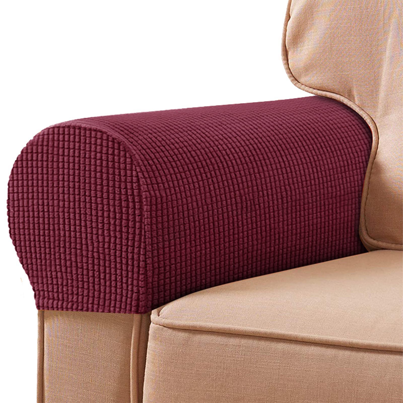 FUAAOLIY Stretch Armrest Covers for Chairs and Sofas Couch Arm Covers for Sofa Spandex Armrest Covers Anti-Slip Furniture Protector Washable Armchair Slipcovers for Recliner Set of 2 (Wine Red)