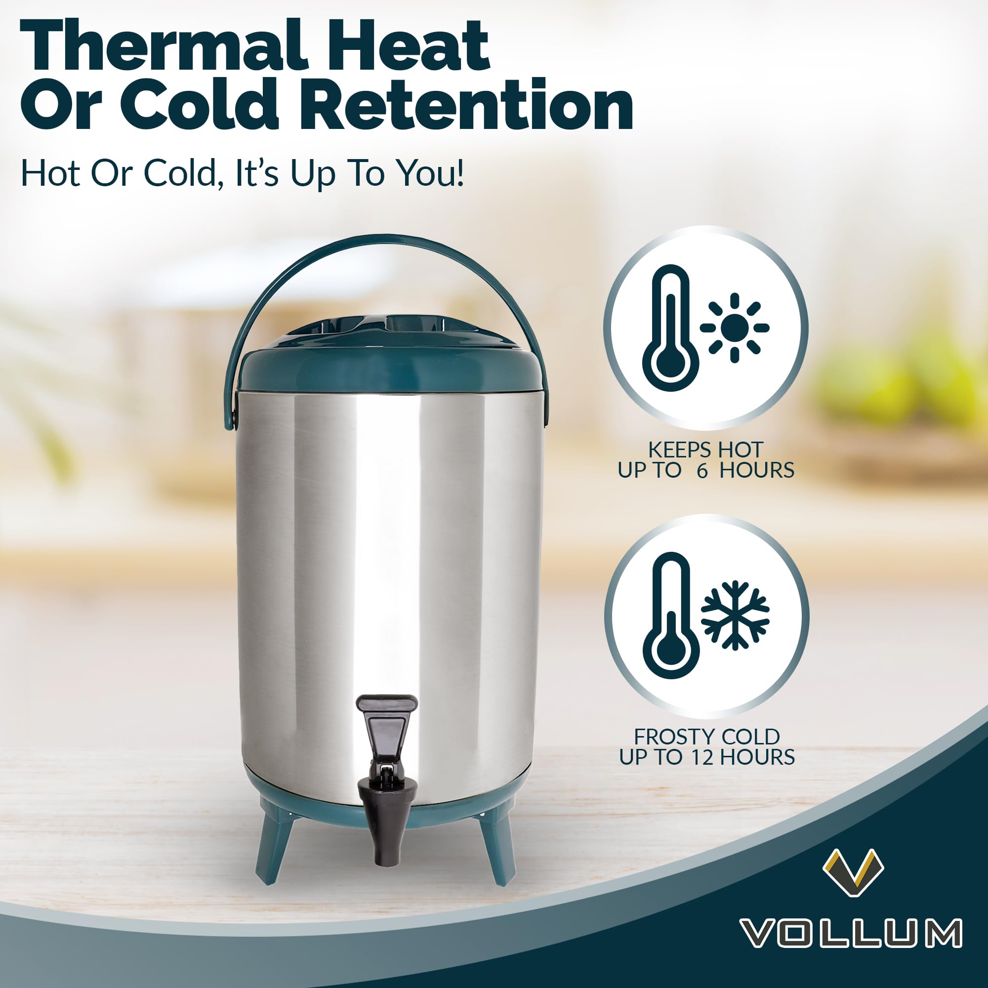 Vollum Dispensador de bebidas aislado de acero inoxidable de 12 litros