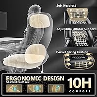 Vista 5 de 600LBS Large Heavy Duty Office Chair with 5D Flip Arms,Comfy Big and Tall Executive Office Desk Chair with Pocket Spring Cushion,High Back Computer