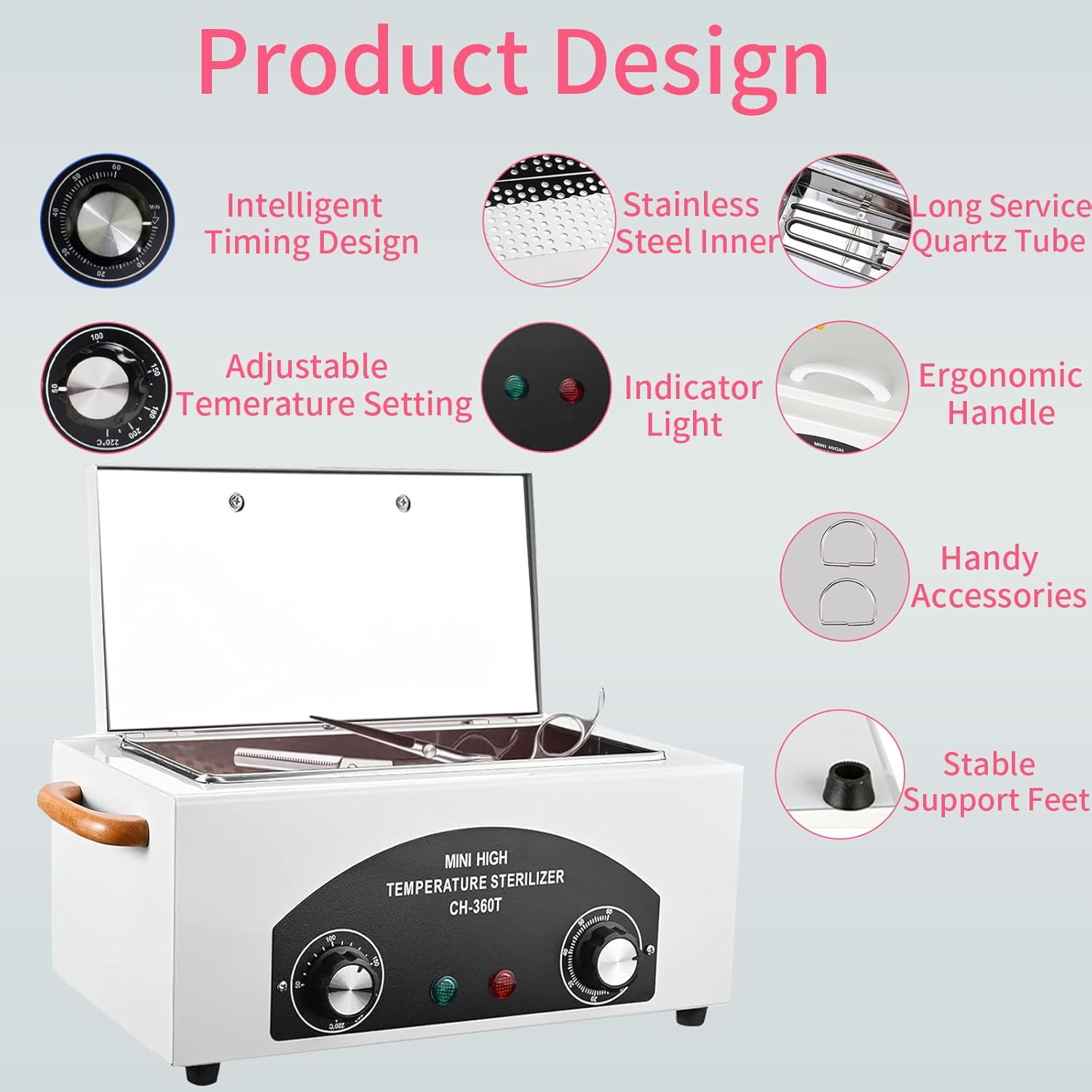 High Temperature Sterilizer Autoclave Machine, 110V 300W 1.5L with Timer Manicure Metal Tool Cleaner Machine,Autoclave Sterilizers, Nail Tool Sterilizer for Sundry Beauty Hair Nail Metal Tools
