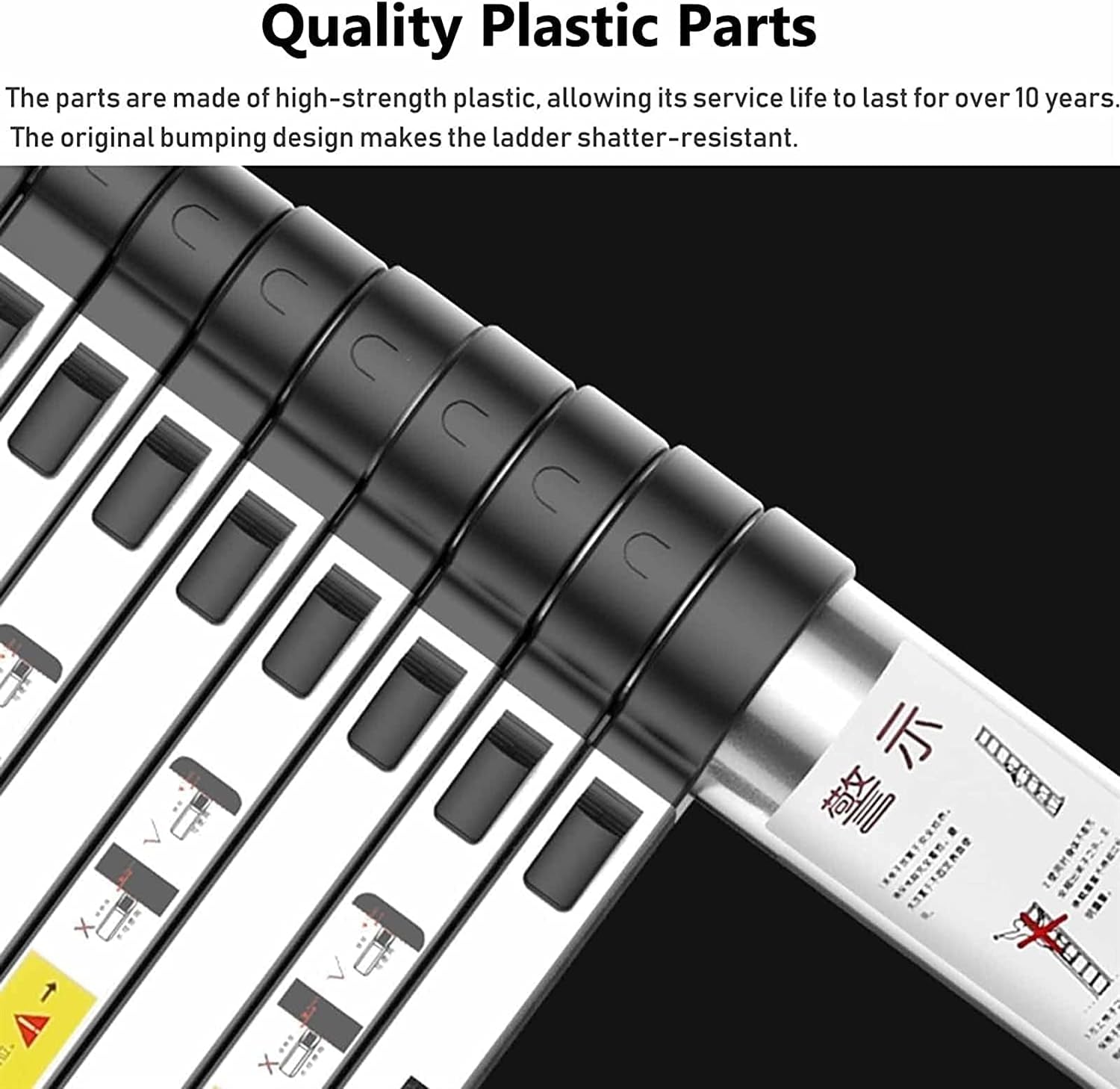 OKUOKA 5m 6.2m 7m 8m Telescopic Extension Ladders with Hooks & Wheels, Lightweight Aluminium Climb Telescoping Ladder, Compact Foldable Retractable Loft Ladder (Color : Black, Size : 5m/1